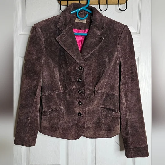 Women's I.E 100% SUEDE LEATHER Blazer Size M Brown - Picture 1 of 11